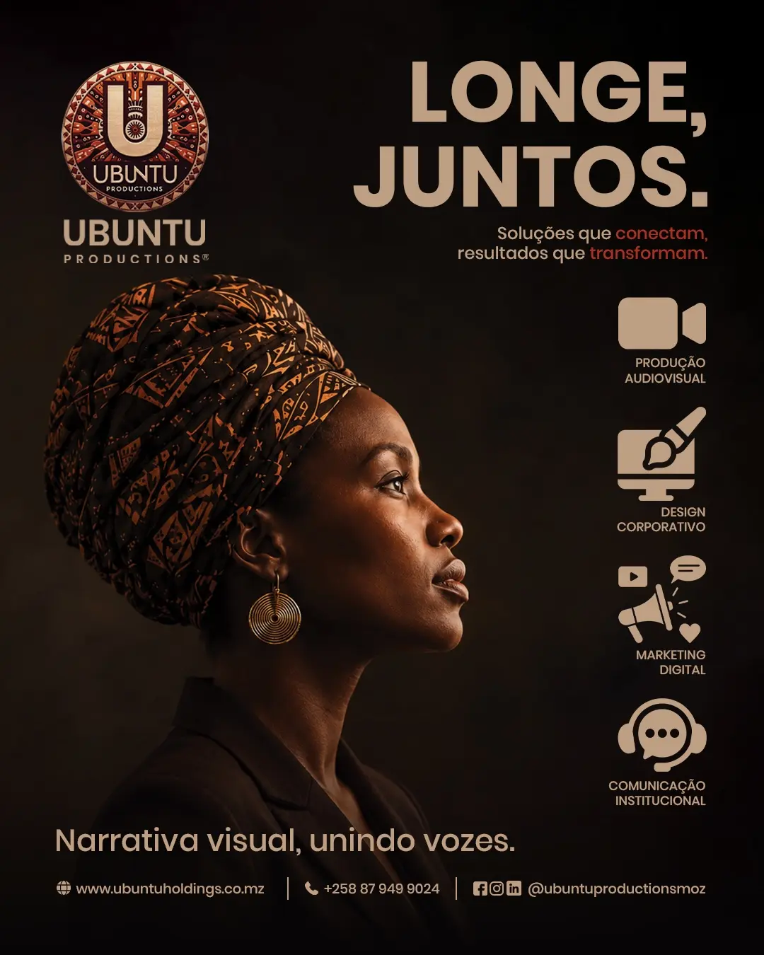 Campanha Ubuntu Productions com mulher africana usando capulana